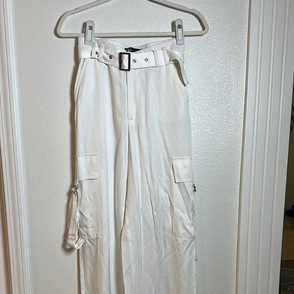 Zara White Belted Trouser Pants